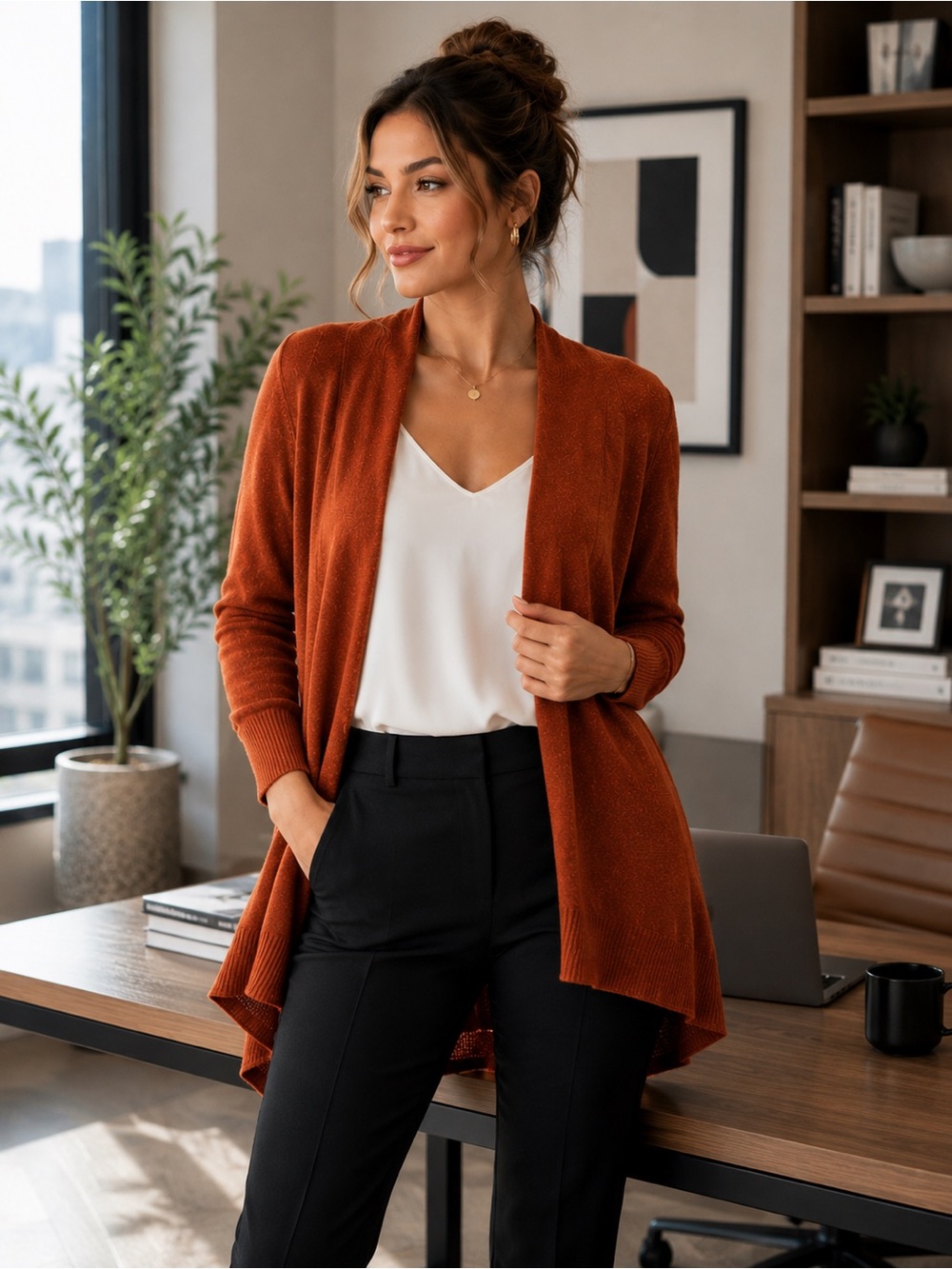 NIC+ZOE Open-Front Rust Knit Cardigan - Picture 5 of 5